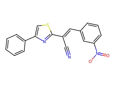 (E)-3-(3-nitrophenyl)-2-(4-phenylthiazol-2-yl)acrylonitrile structure