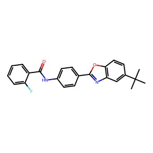 N-[4-(5-tert-butyl-1,3-benzoxazol-2-yl)phenyl]-2-fluorobenzamide structure