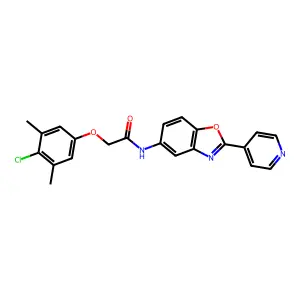 2-(4-chloro-3,5-dimethylphenoxy)-N-(2-pyridin-4-yl-1,3-benzoxazol-5-yl)acetamide structure