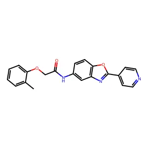 2-(2-methylphenoxy)-N-(2-pyridin-4-yl-1,3-benzoxazol-5-yl)acetamide structure