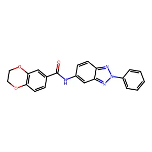 N-(2-phenyl-5-benzotriazolyl)-2,3-dihydro-1,4-benzodioxin-6-carboxamide structure