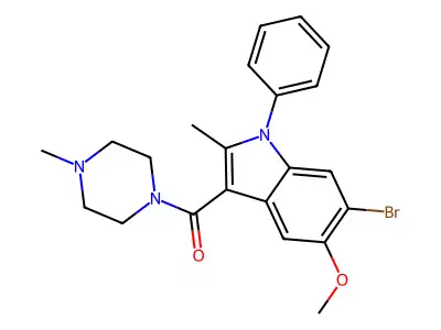 (6-bromo-5-methoxy-2-methyl-1-phenyl-1H-indol-3-yl)(4-methylpiperazin-1-yl)methanone structure