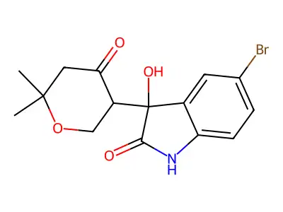 5-bromo-3-(6,6-dimethyl-4-oxooxan-3-yl)-3-hydroxy-1H-indol-2-one structure