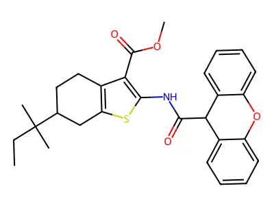 methyl 6-(2-methylbutan-2-yl)-2-(9H-xanthene-9-carbonylamino)-4,5,6,7-tetrahydro-1-benzothiophene-3-carboxylate structure