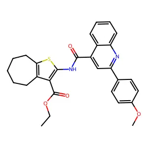 ethyl 2-[[2-(4-methoxyphenyl)quinoline-4-carbonyl]amino]-5,6,7,8-tetrahydro-4H-cyclohepta[b]thiophene-3-carboxylate structure