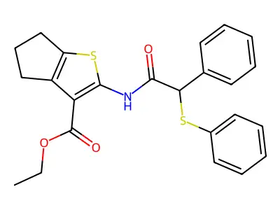 ethyl 2-{[phenyl(phenylsulfanyl)acetyl]amino}-5,6-dihydro-4H-cyclopenta[b]thiophene-3-carboxylate structure