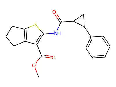 methyl 2-[(2-phenylcyclopropane)amido]-4H,5H,6H-cyclopenta[b]thiophene-3-carboxylate structure