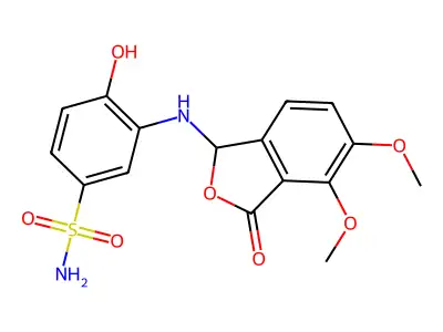 3-[(4,5-dimethoxy-3-oxo-1H-2-benzofuran-1-yl)amino]-4-hydroxybenzenesulfonamide structure