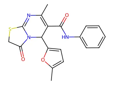 7-methyl-5-(5-methylfuran-2-yl)-3-oxo-N-phenyl-5H-[1,3]thiazolo[3,2-a]pyrimidine-6-carboxamide structure