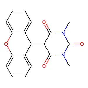 1,3-dimethyl-5-(9H-xanthen-9-yl)-1,3-diazinane-2,4,6-trione structure