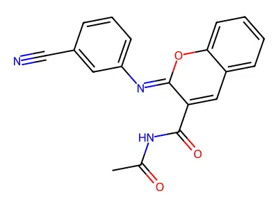 (2Z)-N-acetyl-2-[(3-cyanophenyl)imino]-2H-chromene-3-carboxamide structure