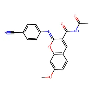 (2Z)-N-acetyl-2-[(4-cyanophenyl)imino]-7-methoxy-2H-chromene-3-carboxamide structure