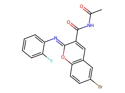 (2Z)-N-acetyl-6-bromo-2-[(2-fluorophenyl)imino]-2H-chromene-3-carboxamide structure