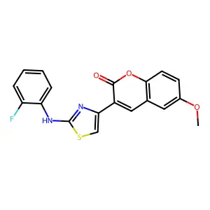 3-{2-[(2-fluorophenyl)amino]-1,3-thiazol-4-yl}-6-methoxy-2H-chromen-2-one structure
