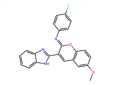 3-(1H-benzimidazol-2-yl)-N-(4-fluorophenyl)-6-methoxychromen-2-imine structure