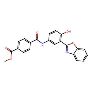 methyl 4-[N-(3-benzoxazol-2-yl-4-hydroxyphenyl)carbamoyl]benzoate structure