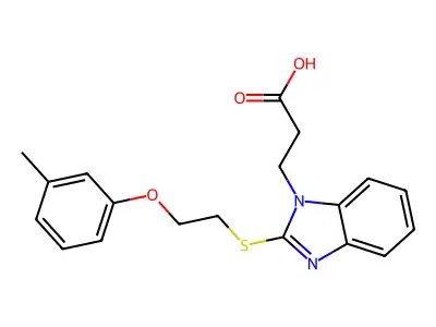 3-[2-(2-m-Tolyloxy-ethylsulfanyl)-benzoimidazol-1-yl]-propionic acid structure