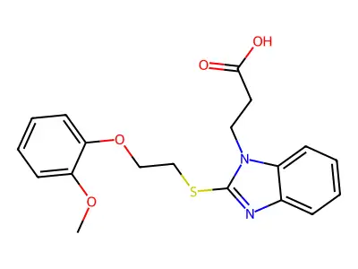 3-{2-[2-(2-Methoxy-phenoxy)-ethylsulfanyl]-benzoimidazol-1-yl}-propionic acid structure