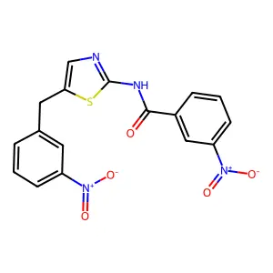 3-nitro-N-(5-(3-nitrobenzyl)thiazol-2-yl)benzamide structure