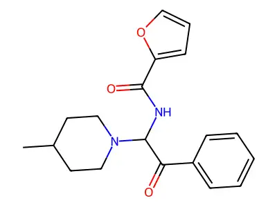 N-[1-(4-methylpiperidin-1-yl)-2-oxo-2-phenylethyl]furan-2-carboxamide structure