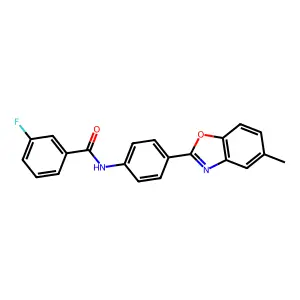 3-fluoro-N-[4-(5-methyl-1,3-benzoxazol-2-yl)phenyl]benzamide structure