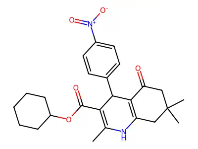 cyclohexyl (4S)-2,7,7-trimethyl-4-(4-nitrophenyl)-5-oxo-1,4,6,8-tetrahydroquinoline-3-carboxylate structure