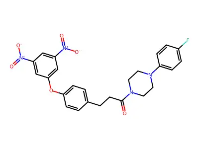 3-[4-(3,5-dinitrophenoxy)phenyl]-1-[4-(4-fluorophenyl)piperazin-1-yl]propan-1-one structure