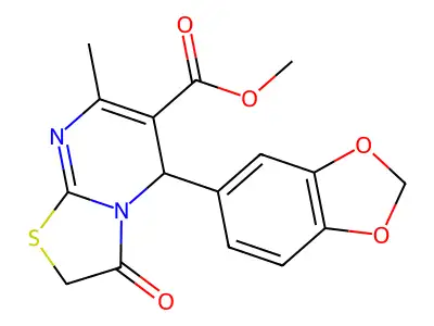 methyl 5-(benzo[d][1,3]dioxol-5-yl)-7-methyl-3-oxo-3,5-dihydro-2H-thiazolo[3,2-a]pyrimidine-6-carboxylate structure