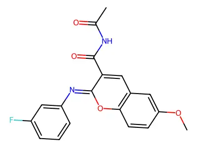 (2Z)-N-acetyl-2-[(3-fluorophenyl)imino]-6-methoxy-2H-chromene-3-carboxamide structure