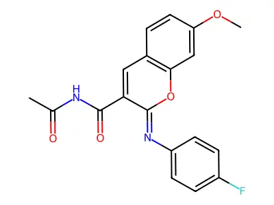 (2Z)-N-acetyl-2-[(4-fluorophenyl)imino]-7-methoxy-2H-chromene-3-carboxamide structure