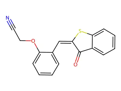 2-[2-[(E)-(3-oxo-1-benzothiophen-2-ylidene)methyl]phenoxy]acetonitrile structure