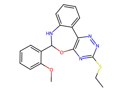 3-ethylsulfanyl-6-(2-methoxyphenyl)-6,7-dihydro-[1,2,4]triazino[5,6-d][3,1]benzoxazepine structure