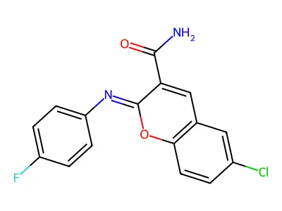 (2Z)-6-chloro-2-[(4-fluorophenyl)imino]-2H-chromene-3-carboxamide structure