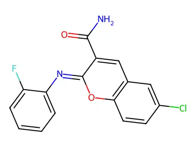 (2Z)-6-chloro-2-[(2-fluorophenyl)imino]-2H-chromene-3-carboxamide structure