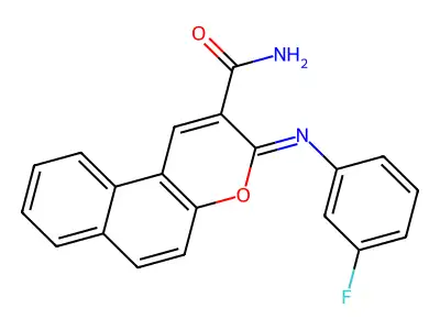 (3Z)-3-[(3-fluorophenyl)imino]-3H-benzo[f]chromene-2-carboxamide structure