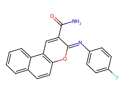 (3Z)-3-[(4-fluorophenyl)imino]-3H-benzo[f]chromene-2-carboxamide structure