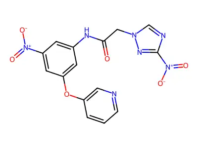 N-(3-nitro-5-pyridin-3-yloxyphenyl)-2-(3-nitro-1,2,4-triazol-1-yl)acetamide structure