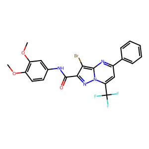 3-bromo-N-(3,4-dimethoxyphenyl)-5-phenyl-7-(trifluoromethyl)pyrazolo[1,5-a]pyrimidine-2-carboxamide structure