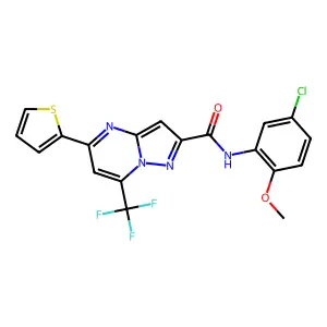 N-(5-chloro-2-methoxyphenyl)-5-(2-thienyl)-7-(trifluoromethyl)pyrazolo[1,5-a]pyrimidine-2-carboxamide structure