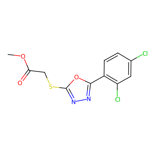 Methyl {[5-(2,4-dichlorophenyl)-1,3,4-oxadiazol-2-yl]sulfanyl}acetate structure