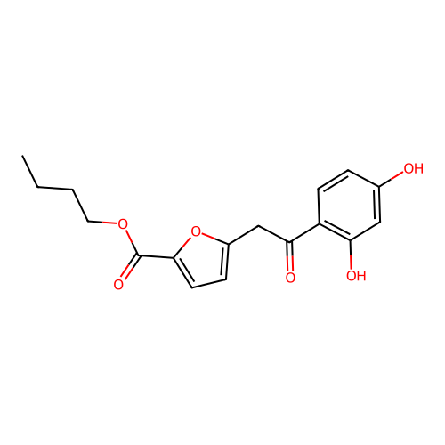 Butyl 5-[2-(2,4-dihydroxyphenyl)-2-oxoethyl]furan-2-carboxylate structure