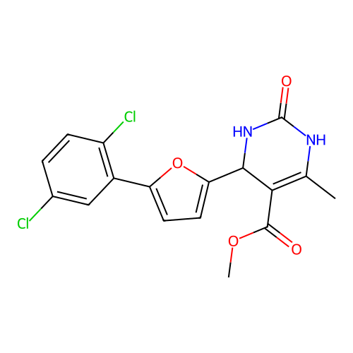 methyl 4-(5-(2,5-dichlorophenyl)furan-2-yl)-6-methyl-2-oxo-1,2,3,4-tetrahydropyrimidine-5-carboxylate structure
