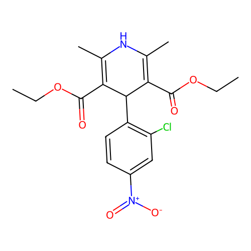 diethyl 4-(2-chloro-4-nitrophenyl)-2,6-dimethyl-1,4-dihydropyridine-3,5-dicarboxylate structure