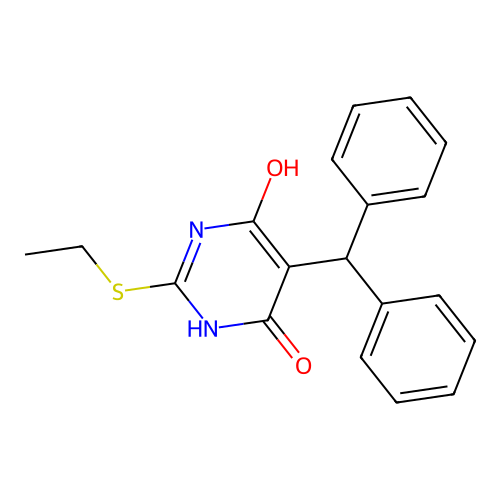 5-(diphenylmethyl)-2-(ethylsulfanyl)-6-hydroxypyrimidin-4(1H)-one structure