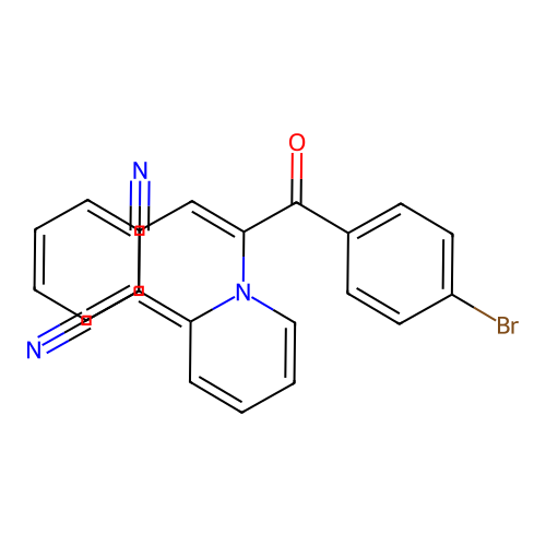 (Z)-2-(1-(3-(4-bromophenyl)-3-oxo-1-phenylprop-1-en-2-yl)pyridin-2(1H)-ylidene)malononitrile structure