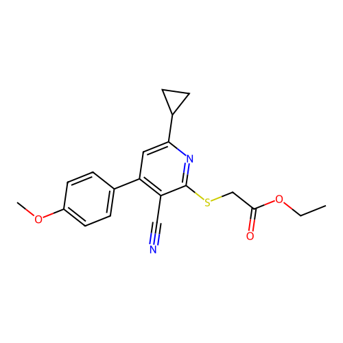 Ethyl 2-[3-cyano-6-cyclopropyl-4-(4-methoxyphenyl)pyridin-2-yl]sulfanylacetate structure