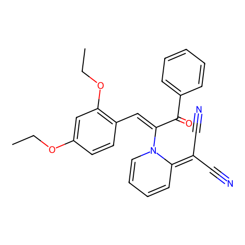 2-[1-[(Z)-1-(2,4-diethoxyphenyl)-3-oxo-3-phenylprop-1-en-2-yl]pyridin-2-ylidene]propanedinitrile structure
