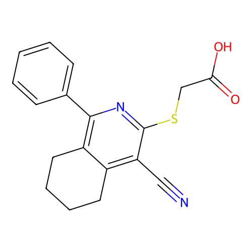 2-(4-Cyano-1-phenyl-3-5,6,7,8-tetrahydroisoquinolylthio)acetic acid structure