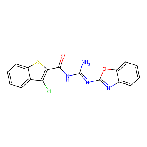 (E)-N-(amino(benzo[d]oxazol-2-ylamino)methylene)-3-chlorobenzo[b]thiophene-2-carboxamide structure