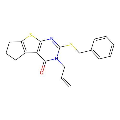 3-allyl-2-(benzylthio)-6,7-dihydro-3H-cyclopenta[4,5]thieno[2,3-d]pyrimidin-4(5H)-one structure